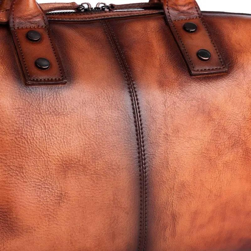 Rustic Luxury Vintage Calfskin Leather Duffle Bag