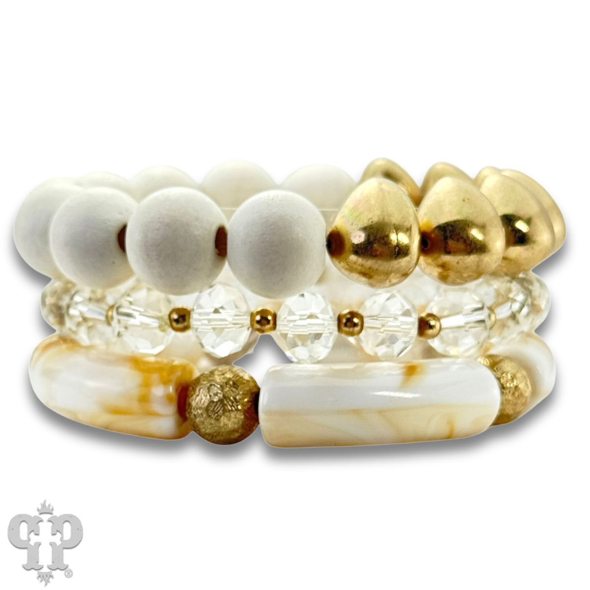 Chunky bead and gold mix bracelet set