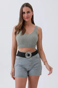 Stone-Embedded Round Buckle Bohemian Wide Belt – Vintage Elegance🌿💎