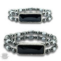 Burnished silver bead rhinestone bracelet