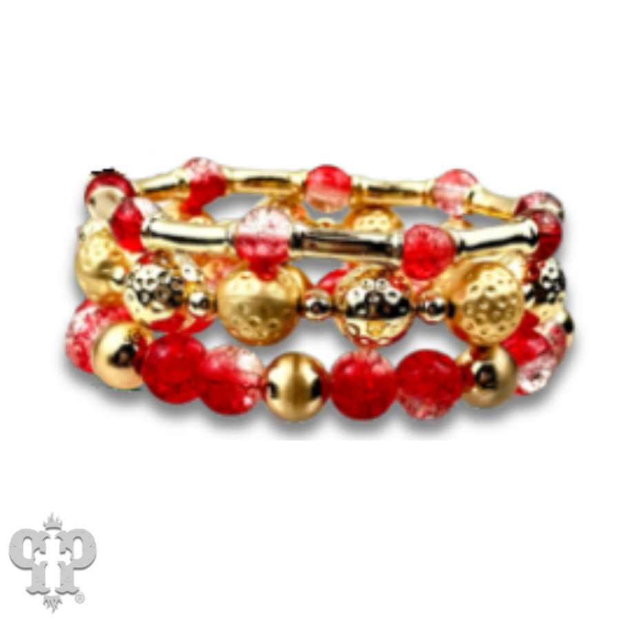 Ombre crackle and gold hammered bead stack bracelet