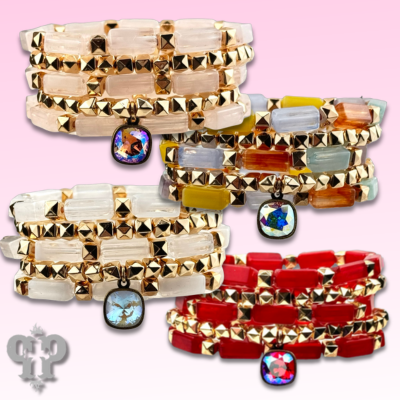 Square tube acrylic bead stacked bracelet with crystals from Swarovski®