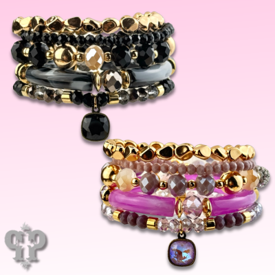 Chunky variety bead bracelet set with crystals from Swarovski®