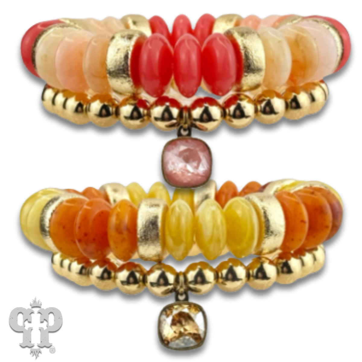 Saucer and round bead bracelet set with crystals from Swarovski®