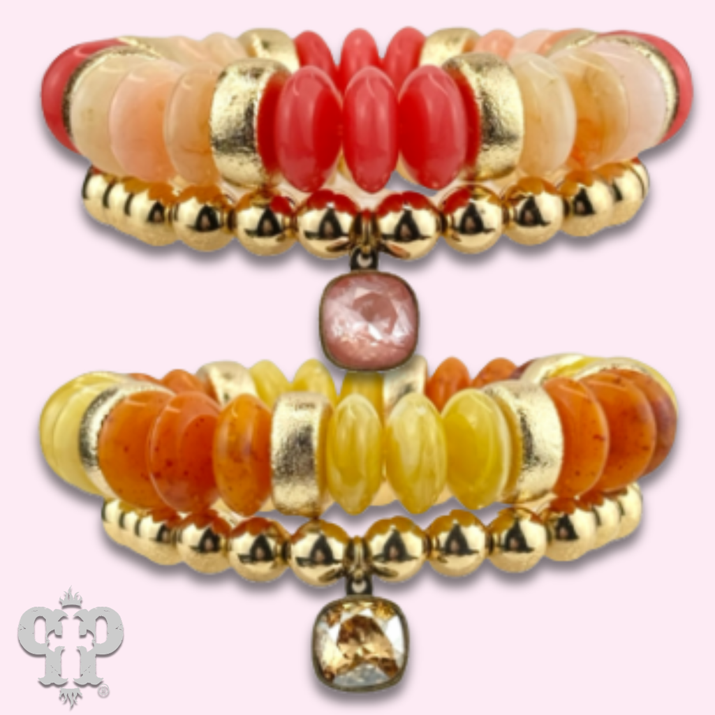 Saucer and round bead bracelet set with crystals from Swarovski®
