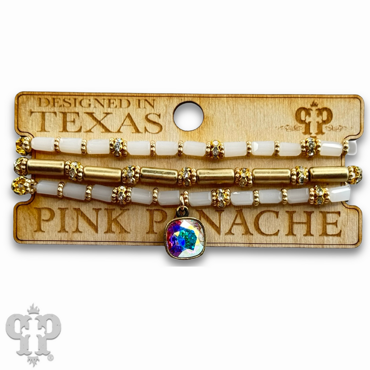 Three strand tube and rhinestone bead bracelet with a crystal from Swarovski®