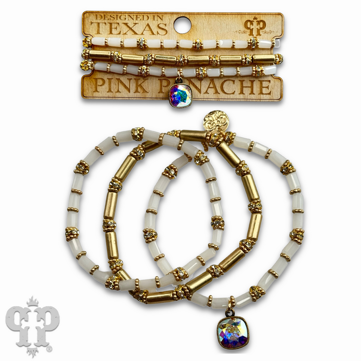 Three strand tube and rhinestone bead bracelet with a crystal from Swarovski®