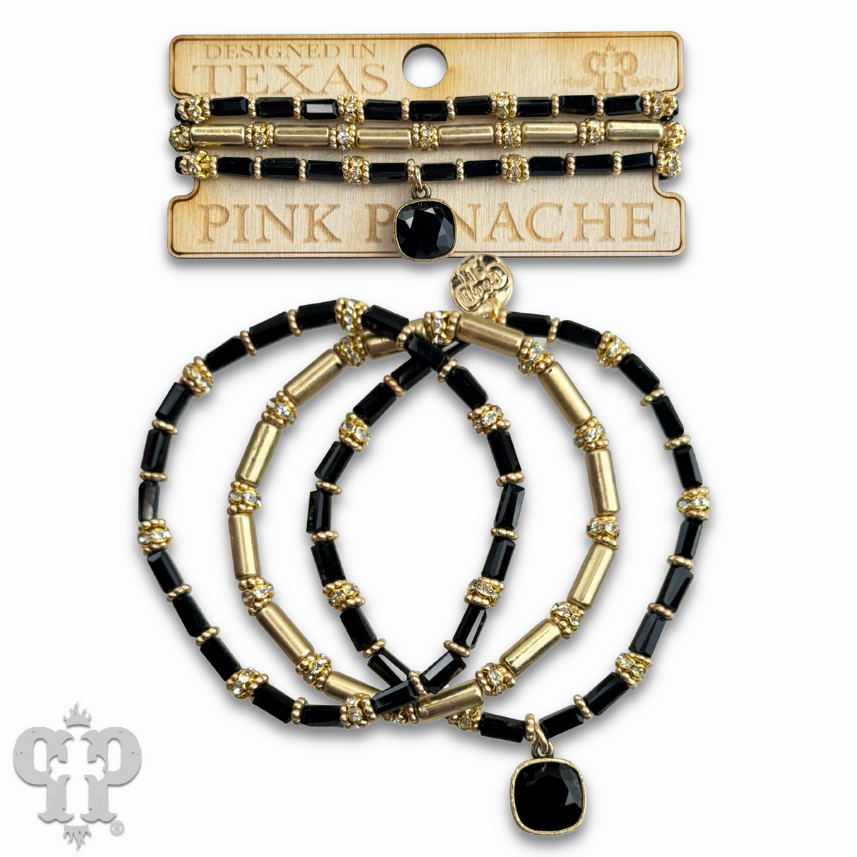 Three strand tube and rhinestone bead bracelet with a crystal from Swarovski®
