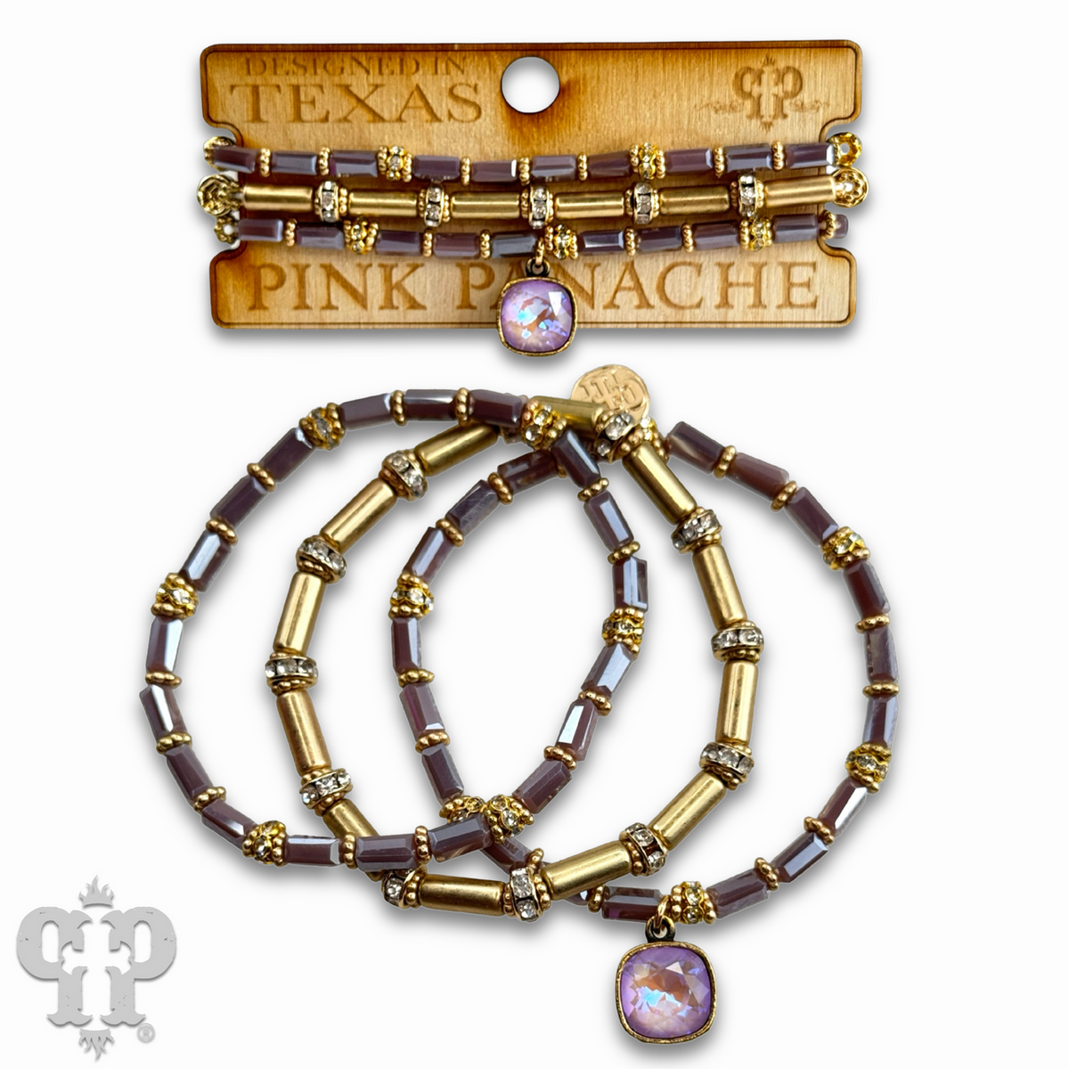 Three strand tube and rhinestone bead bracelet with a crystal from Swarovski®