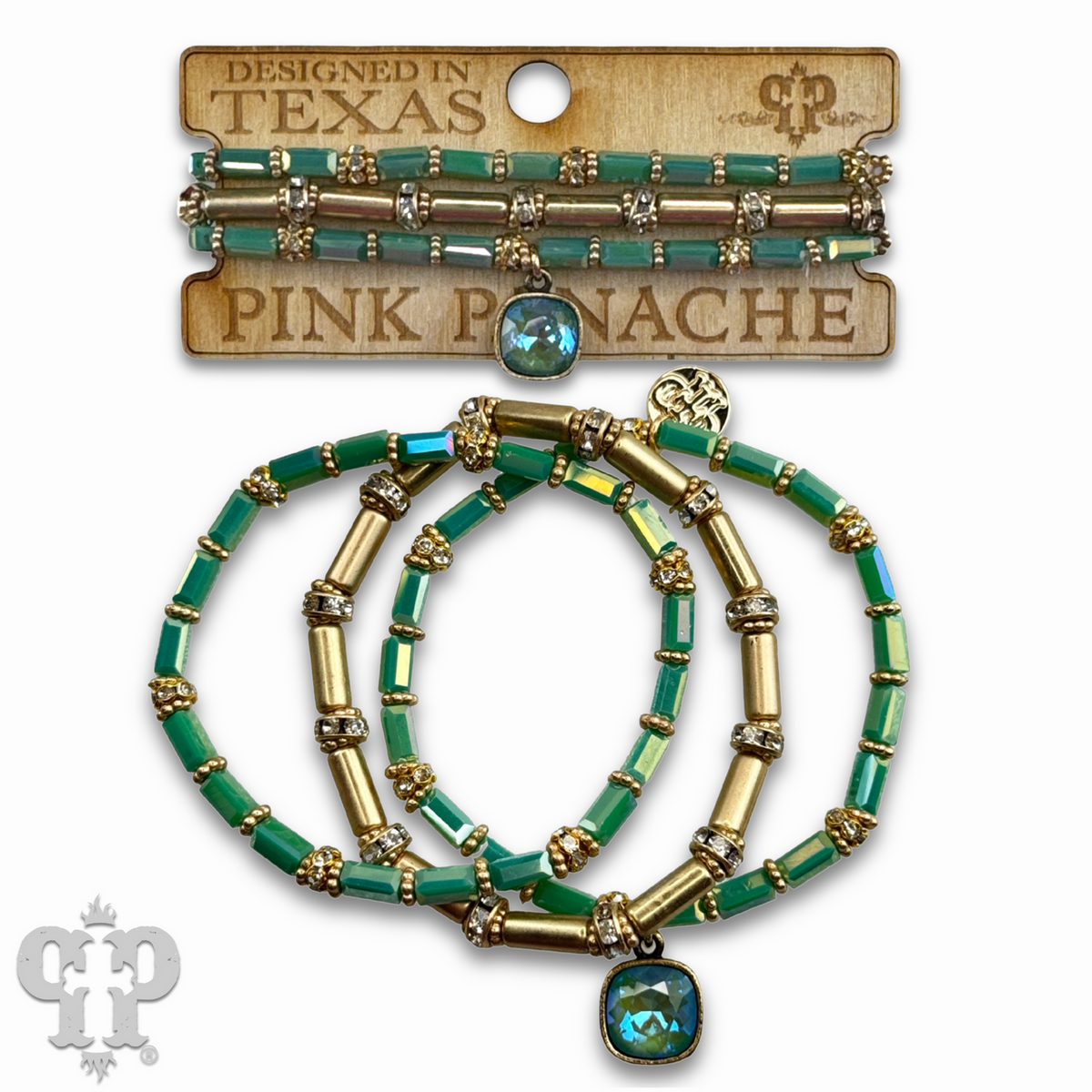 Three strand tube and rhinestone bead bracelet with a crystal from Swarovski®