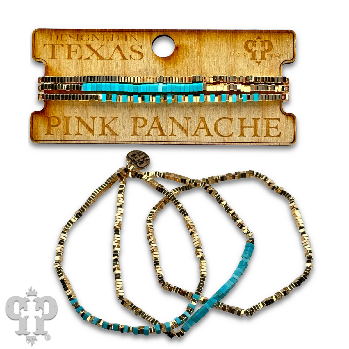 Gold and turquoise square bead bracelet