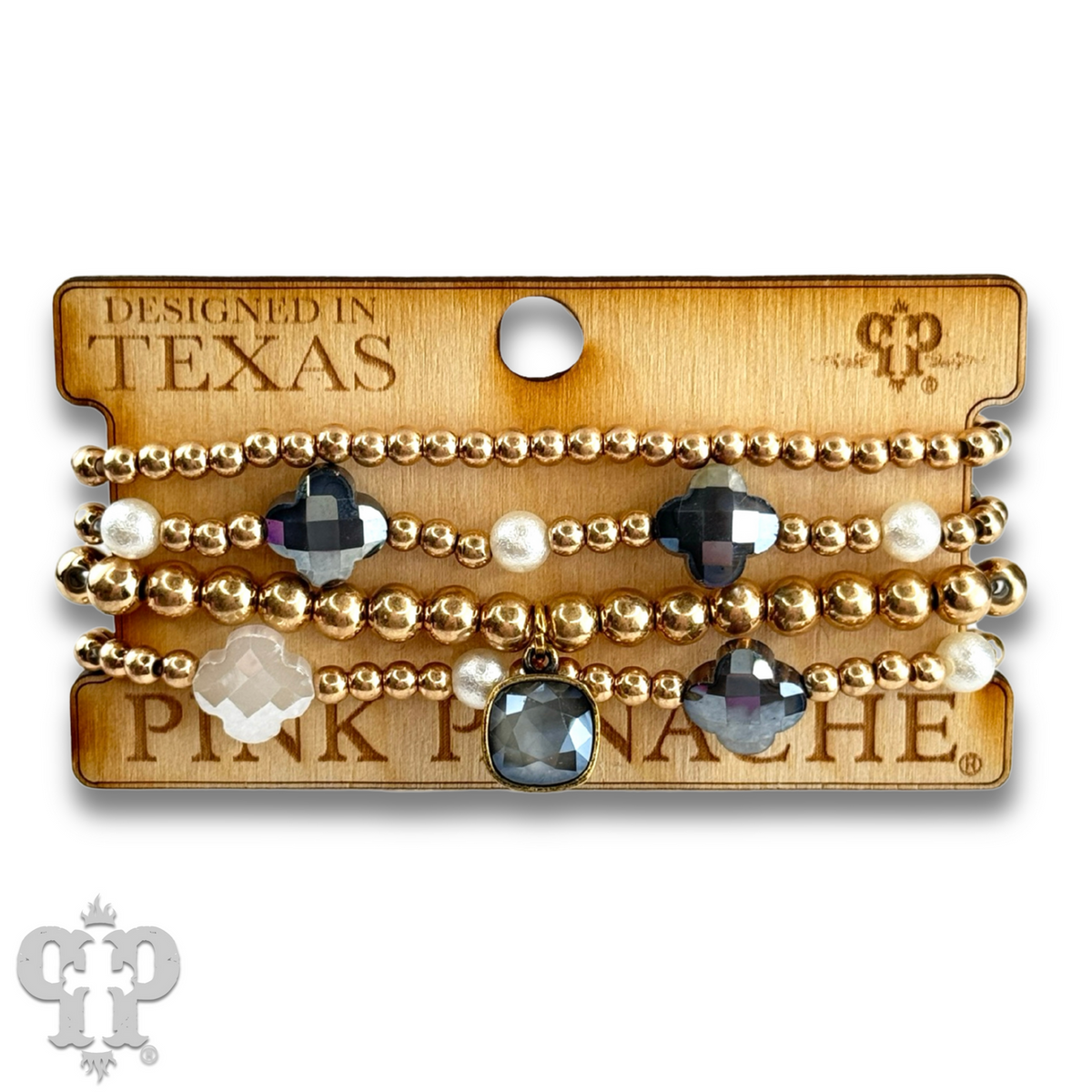 Faceted clover and gold bead bracelet with a crystal from Swarovski®
