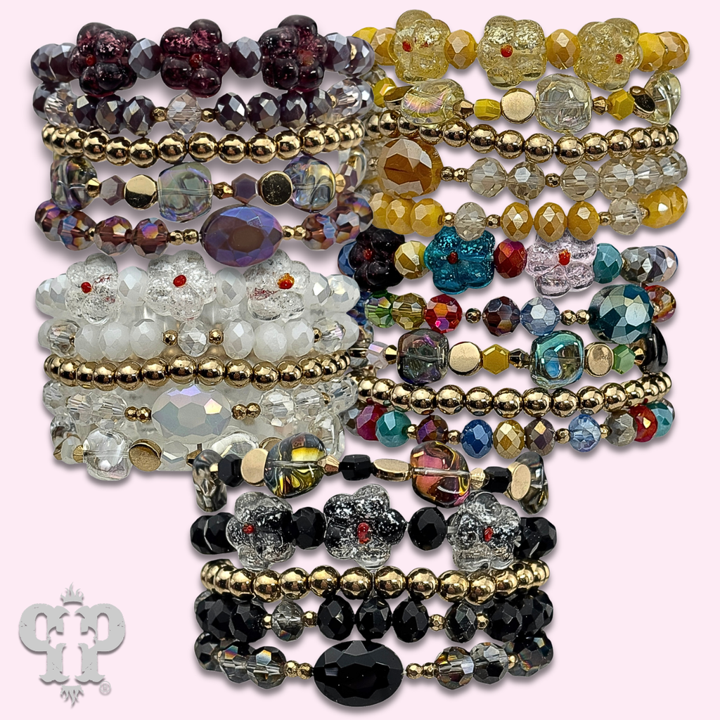 Glass bead variety mix bracelet stack - LC