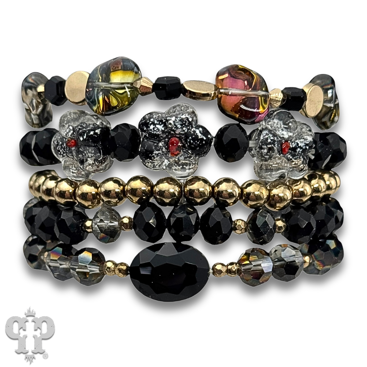 Glass bead variety mix bracelet stack - LC
