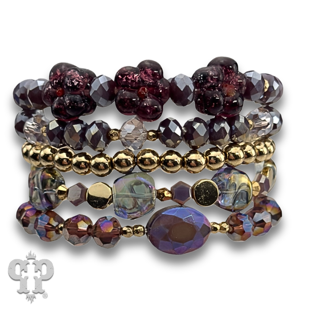 Glass bead variety mix bracelet stack - LC