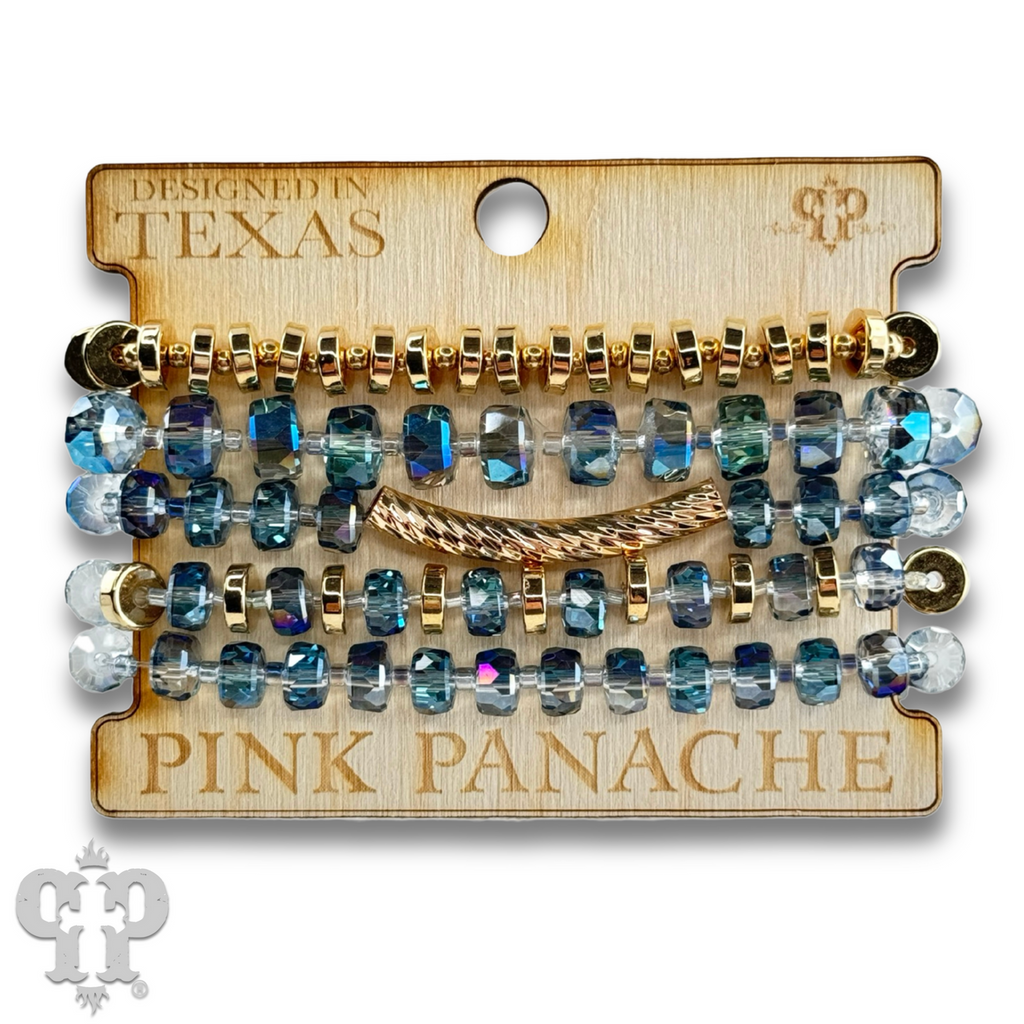 Faceted heishi bead bracelet with twisted tube bead feature