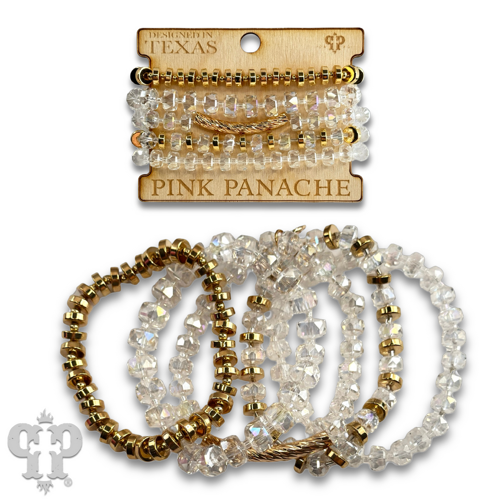 Faceted heishi bead bracelet with twisted tube bead feature
