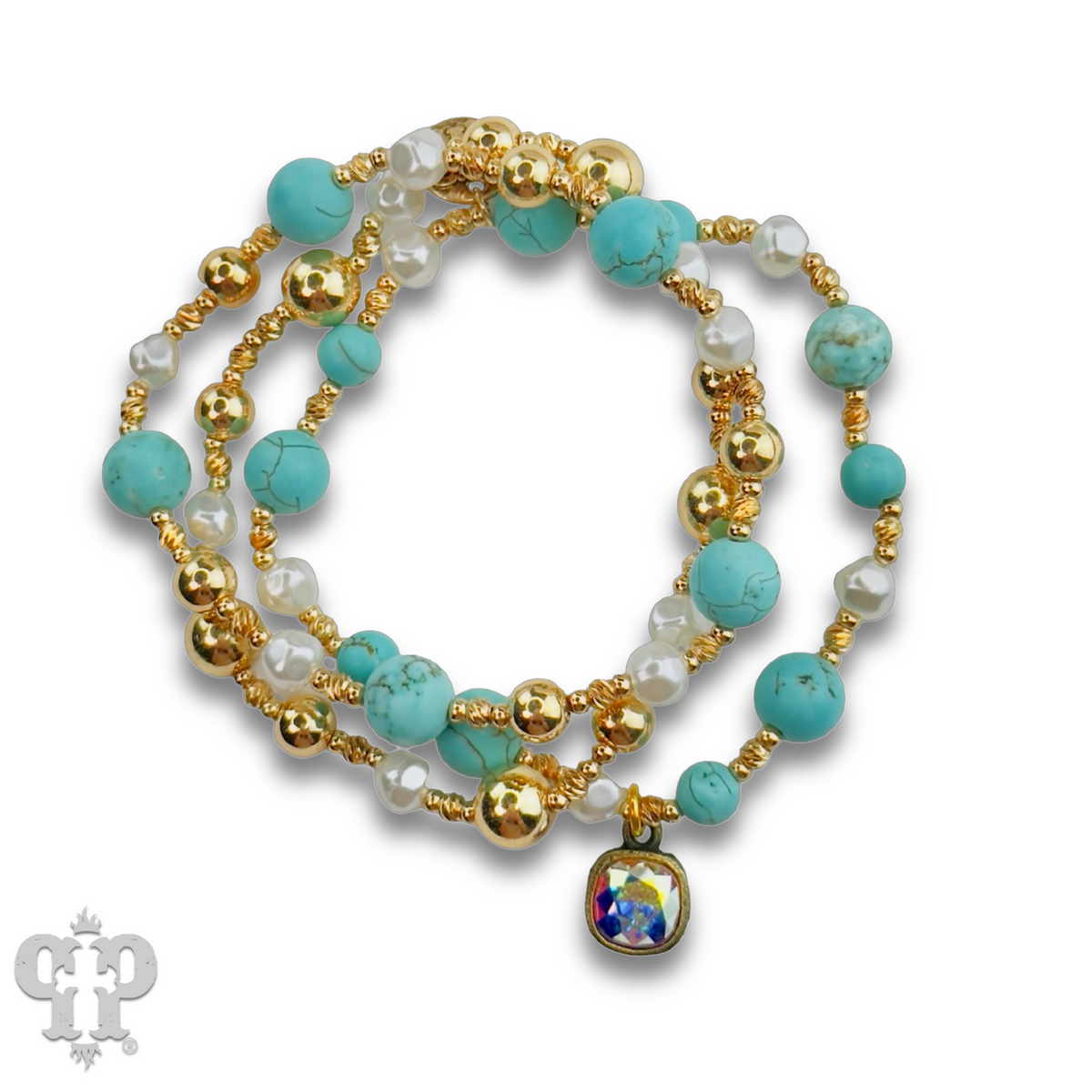 Turquoise and gold bracelet with a crystal from Swarovski®