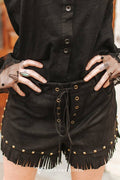 Dusty Trail Fringe Shorts – Black