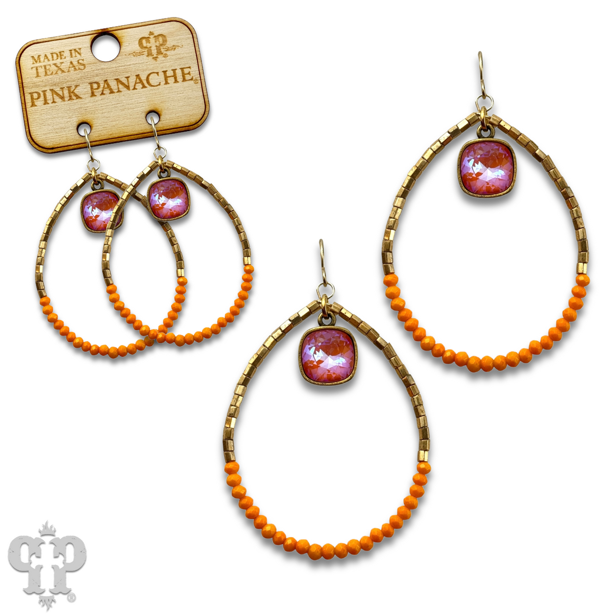 Square and seed bead teardrop earring with crystals from Swarovski®- LC