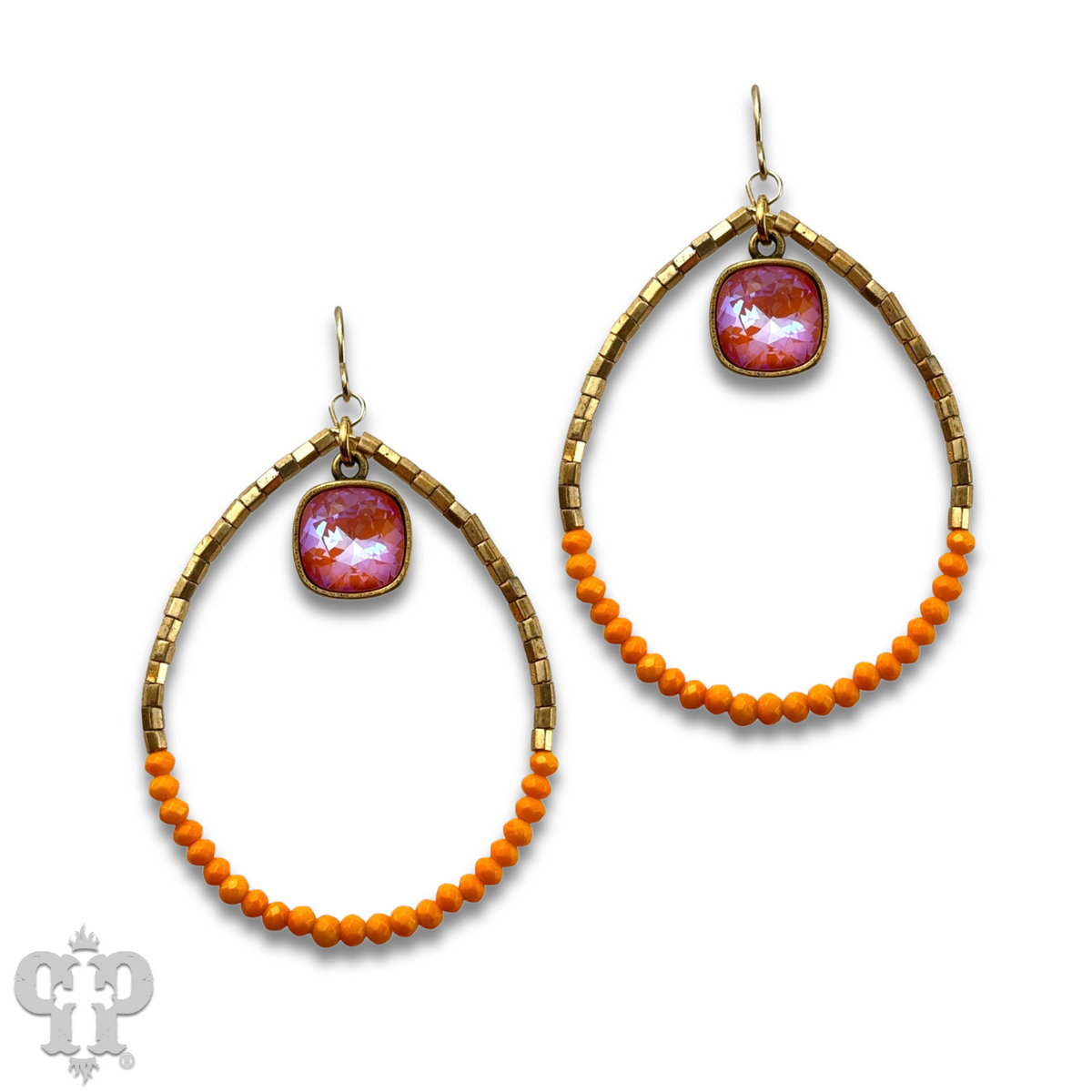 Square and seed bead teardrop earring with crystals from Swarovski®- LC
