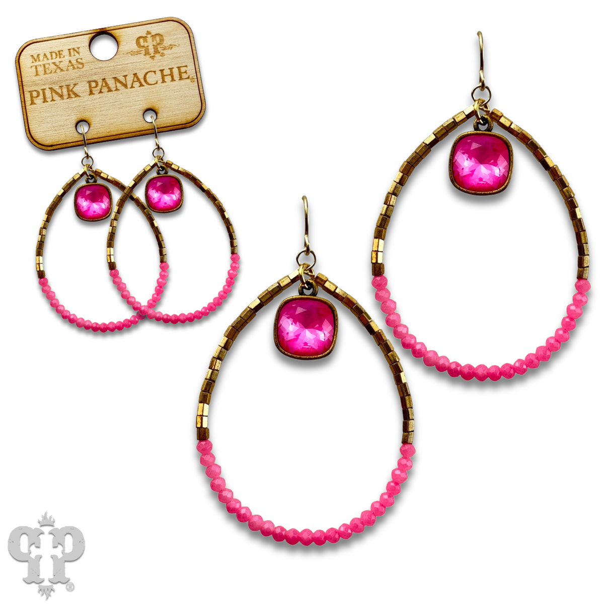 Square and seed bead teardrop earring with crystals from Swarovski®- LC