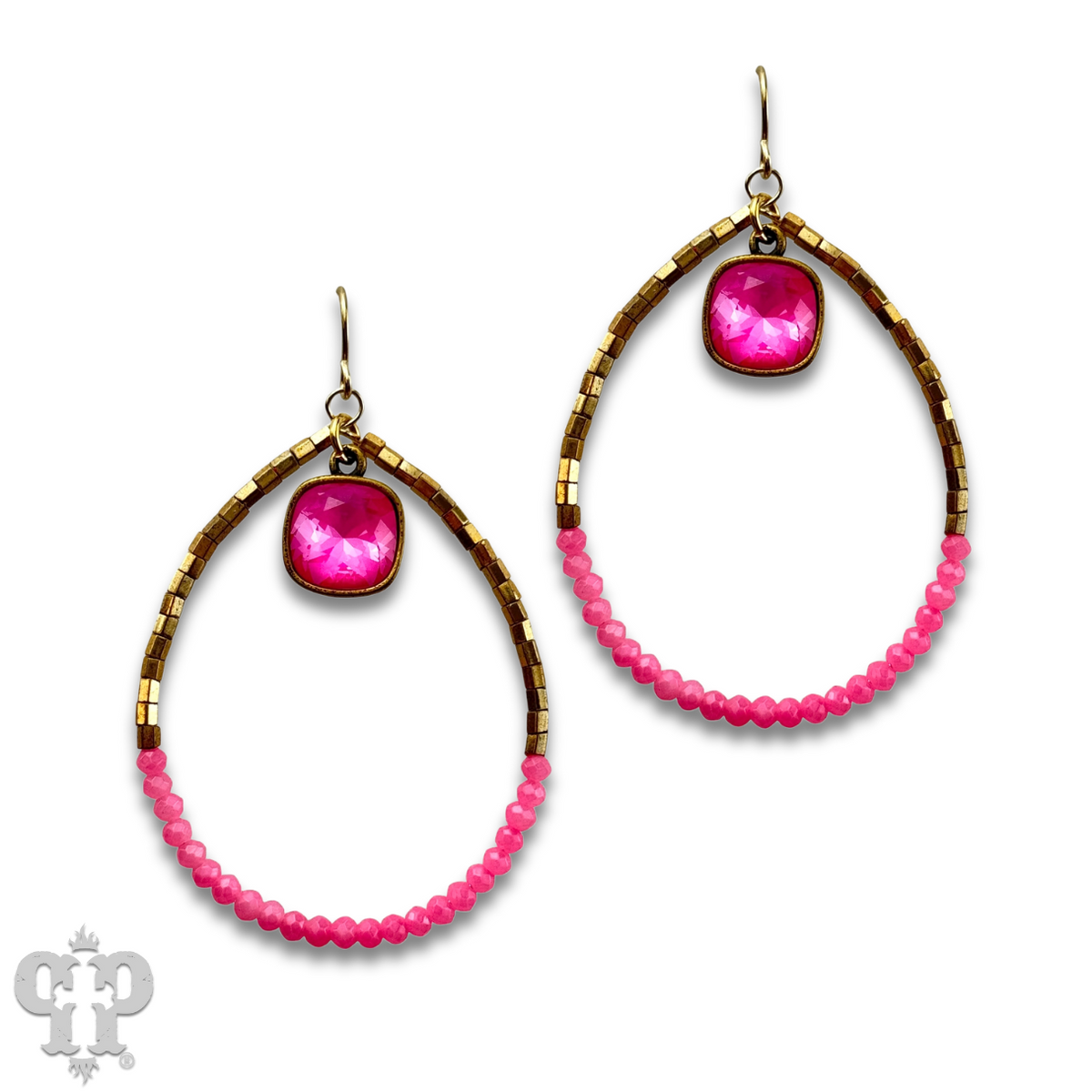 Square and seed bead teardrop earring with crystals from Swarovski®- LC