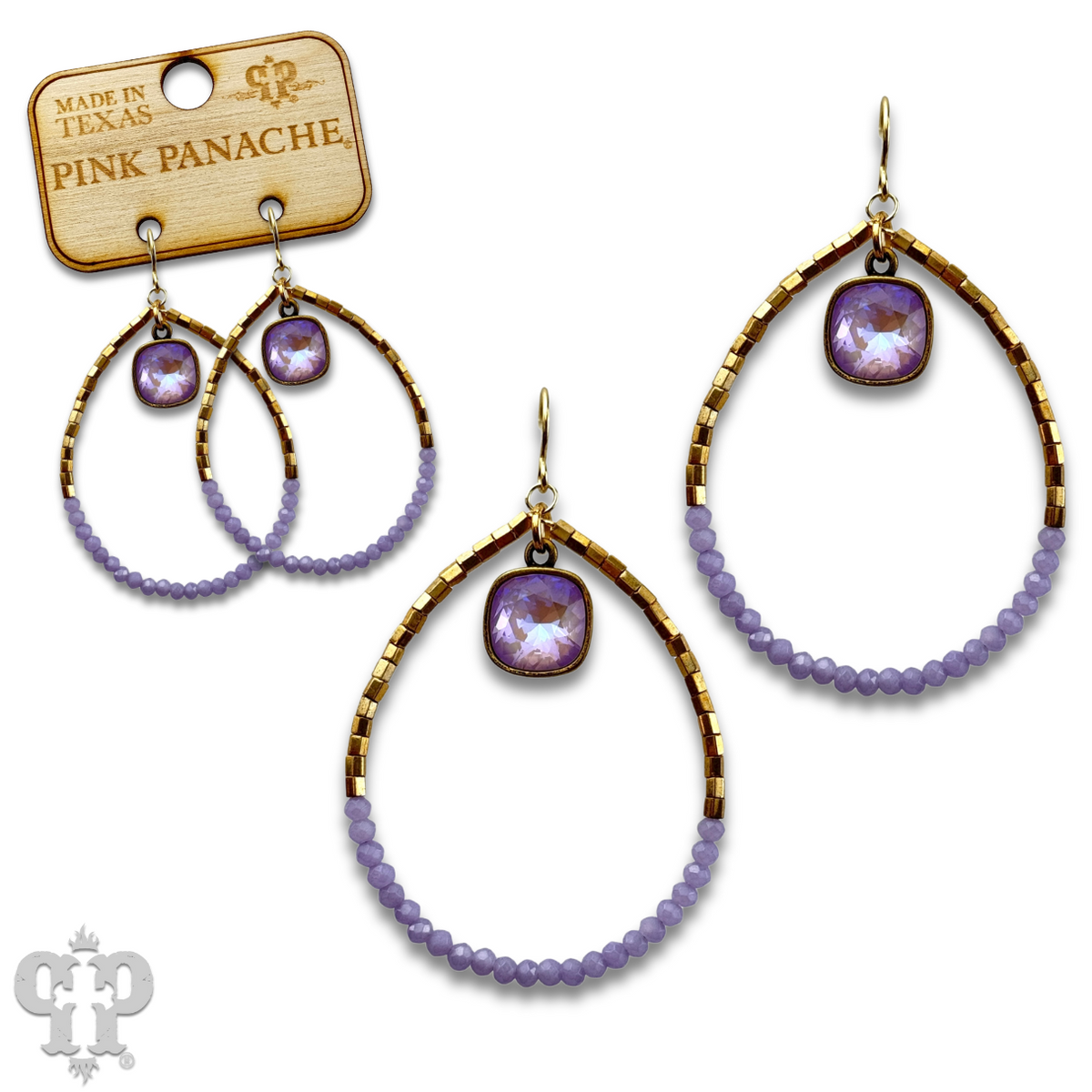 Square and seed bead teardrop earring with crystals from Swarovski®- LC