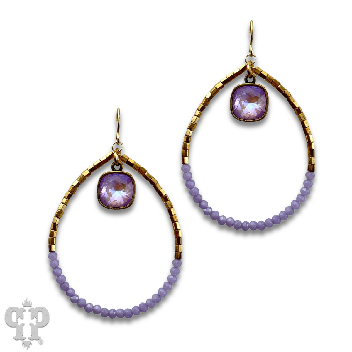 Square and seed bead teardrop earring with crystals from Swarovski®- LC