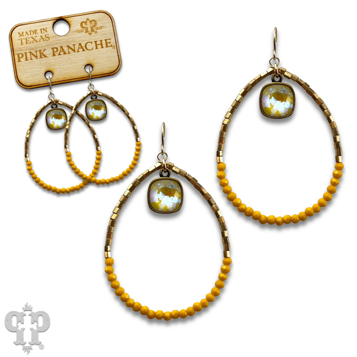 Square and seed bead teardrop earring with crystals from Swarovski®- LC