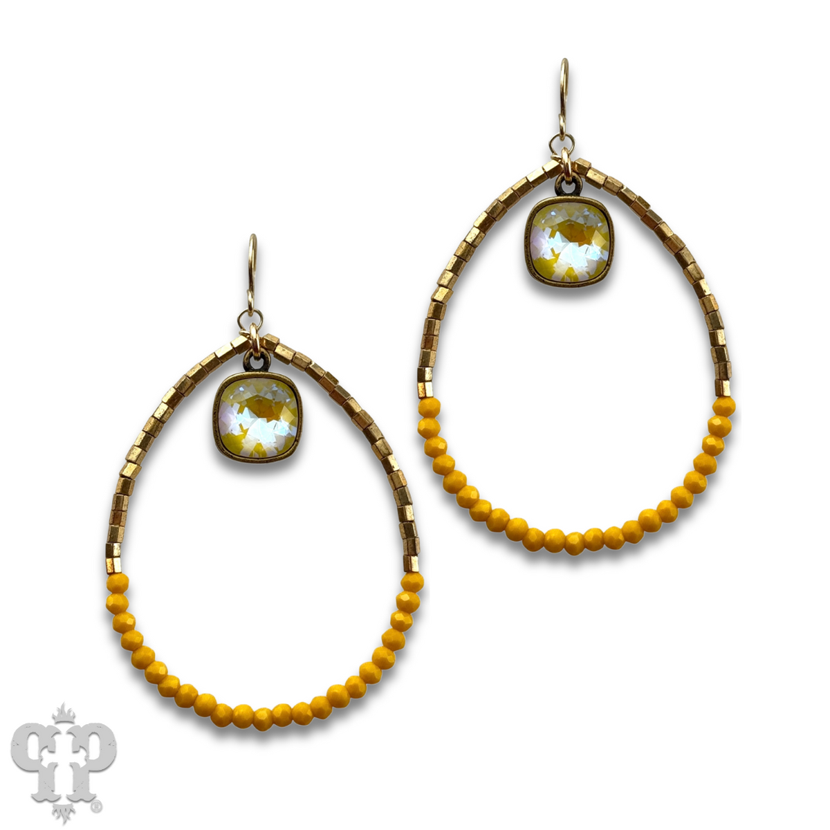 Square and seed bead teardrop earring with crystals from Swarovski®- LC