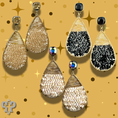 Faceted bead and wire wrapped teardrop earring with crystals from Swarovski®- LC