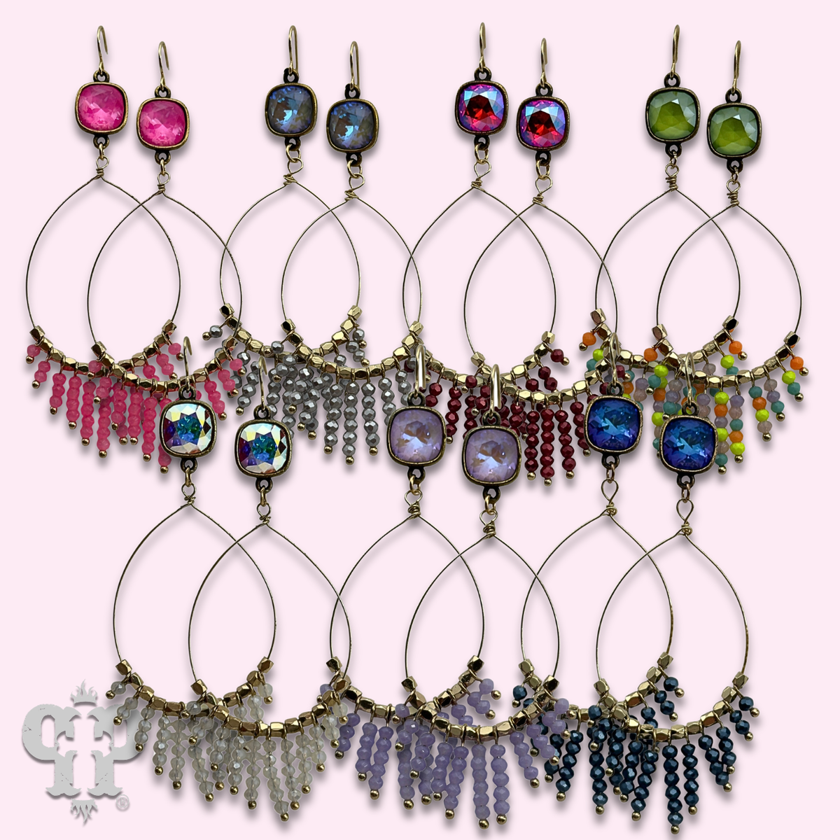 Saucer bead fringe teardrop earring with crystal from Swarovski®- LC