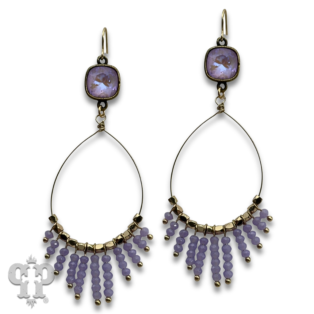 Saucer bead fringe teardrop earring with crystal from Swarovski®- LC