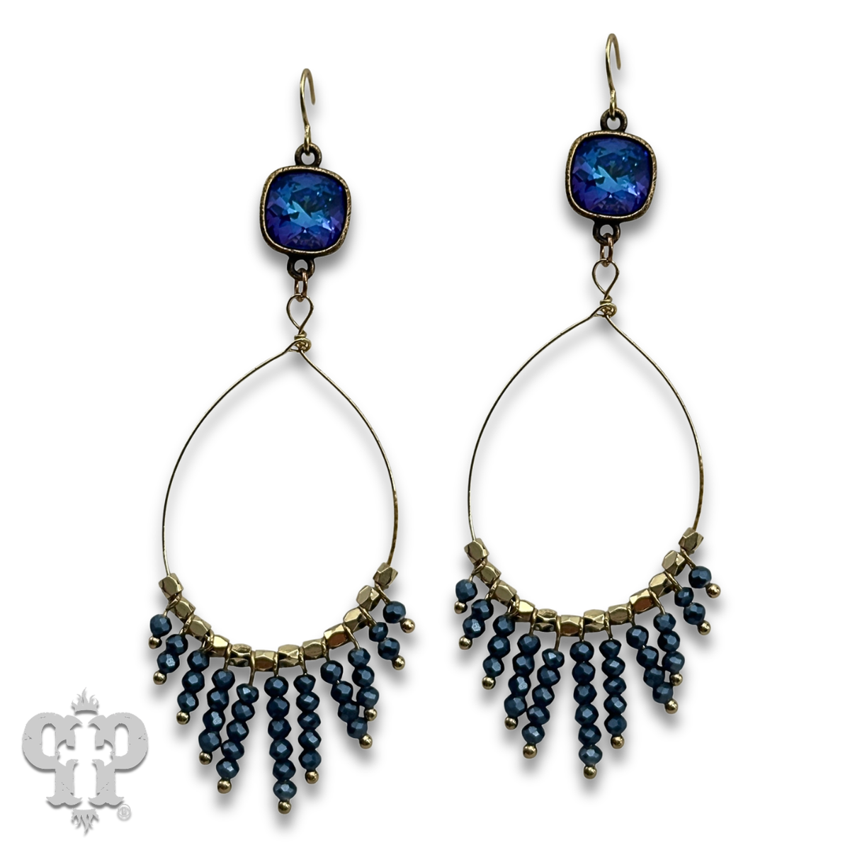 Saucer bead fringe teardrop earring with crystal from Swarovski®- LC