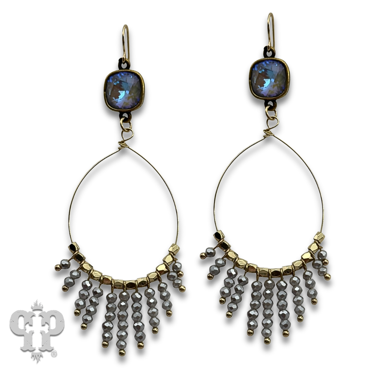 Saucer bead fringe teardrop earring with crystal from Swarovski®- LC