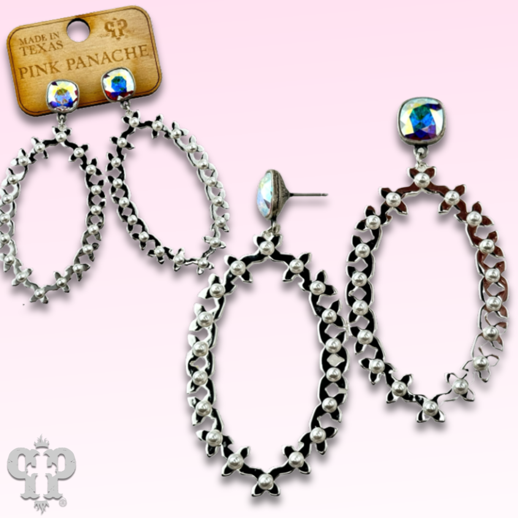 Shiny metal tone large oval earring with crystals from Swarovski®