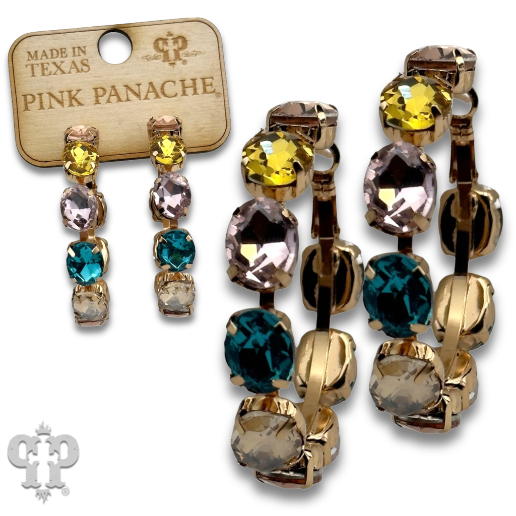 Multi-color oval rhinestone hoop earring - LC