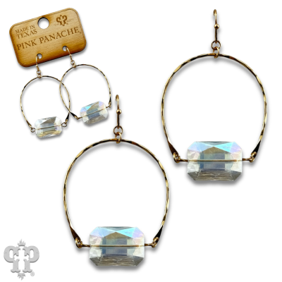Gold oval and faceted glass bead earring