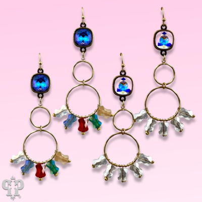 Gold double circle earring with crystals from Swarovski®