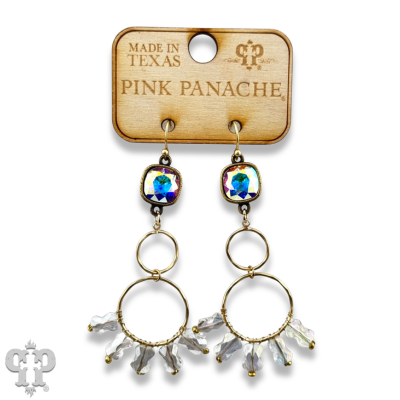 Gold double circle earring with crystals from Swarovski®