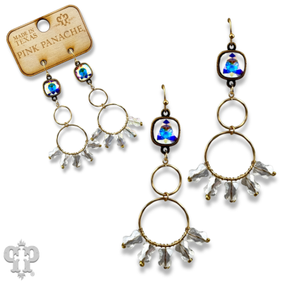 Gold double circle earring with crystals from Swarovski®