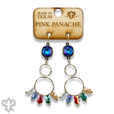 Gold double circle earring with crystals from Swarovski®