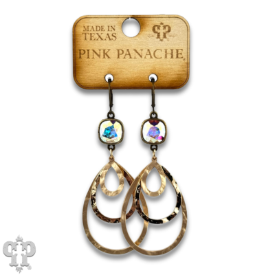 Matte and shiny metal teardrop earring with crystals from Swarovski®