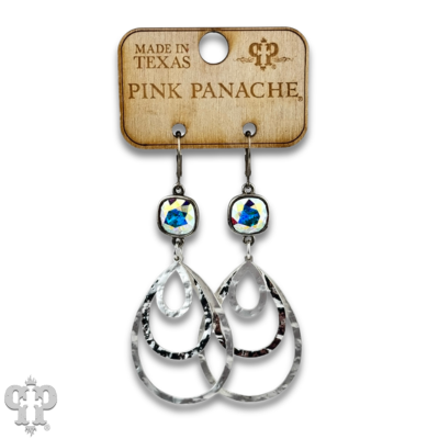 Matte and shiny metal teardrop earring with crystals from Swarovski®