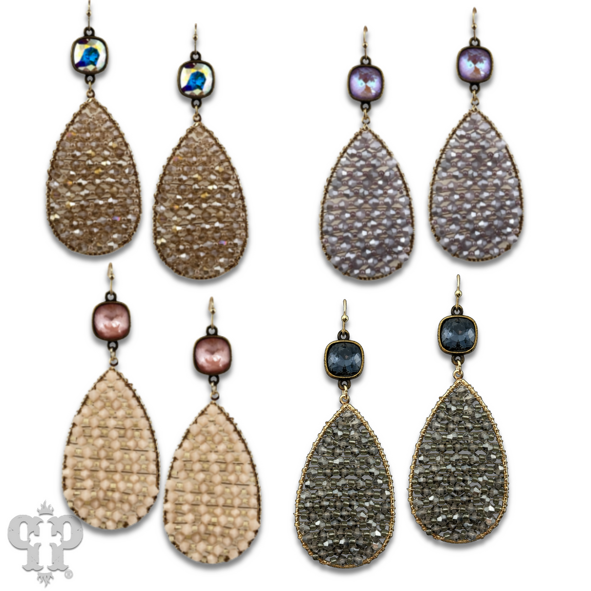 Woven bead teardrop earring with crystals from Swarovski®
