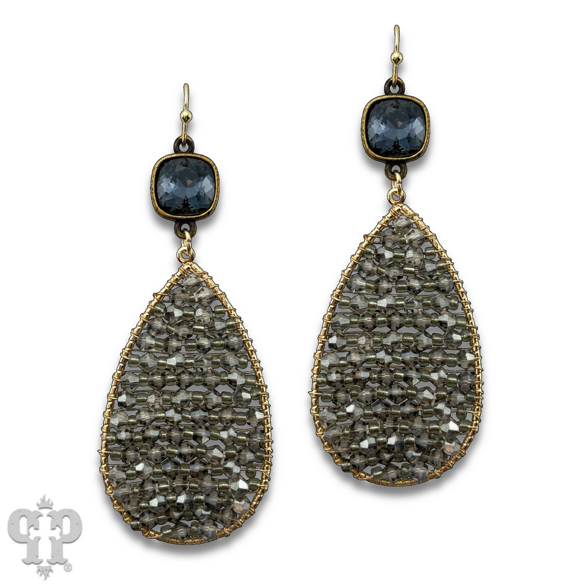Woven bead teardrop earring with crystals from Swarovski®