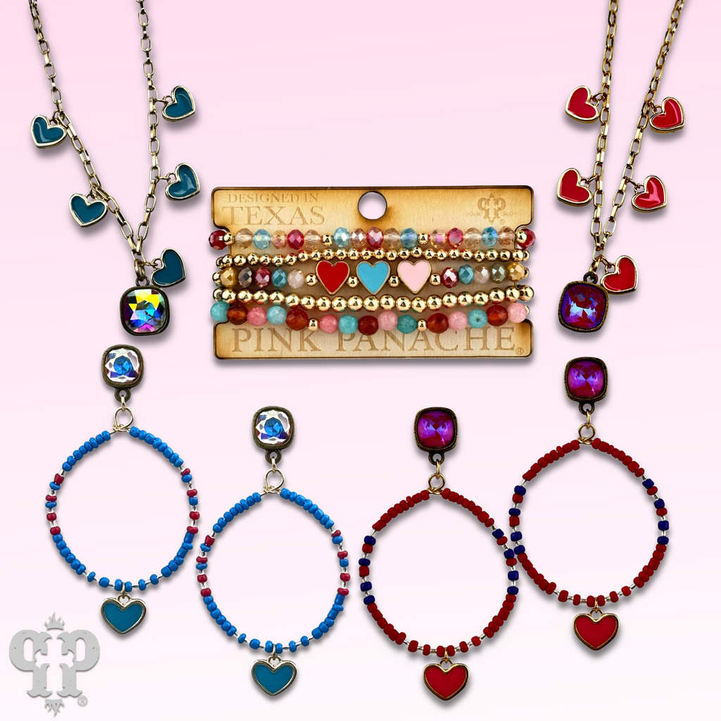 Enamel heart and seed bead earrings with crystals from Swarovski®