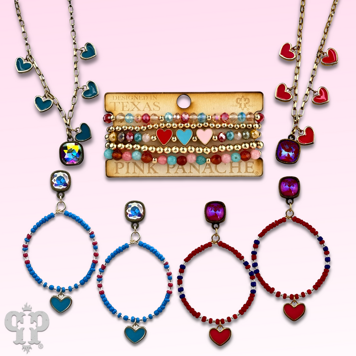 Enamel heart and seed bead earrings with crystals from Swarovski®