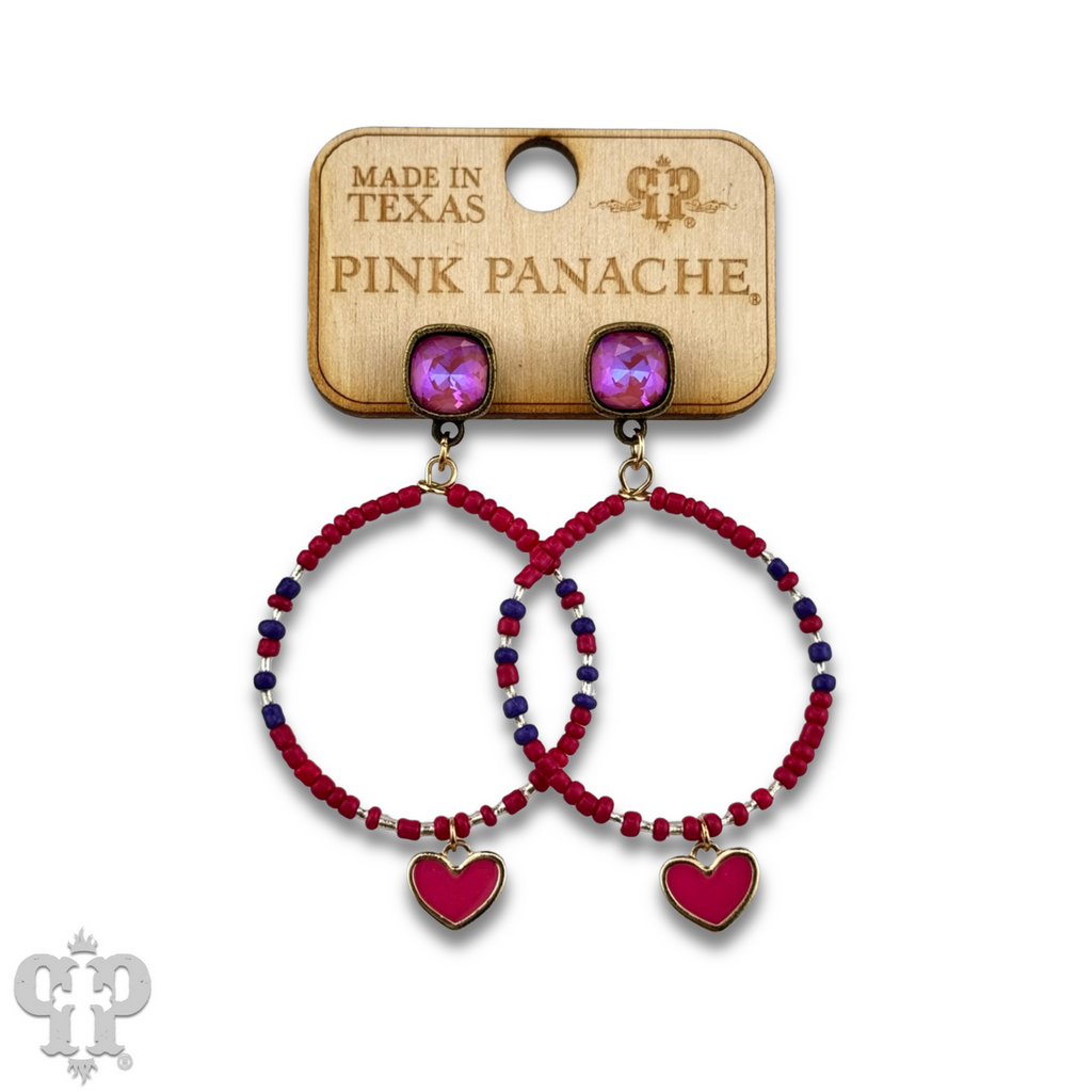 Enamel heart and seed bead earrings with crystals from Swarovski®